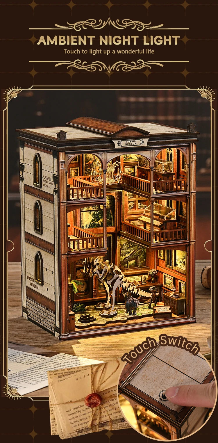 DIY Wooden Dinosaur Book Nook Kit with LED Lights