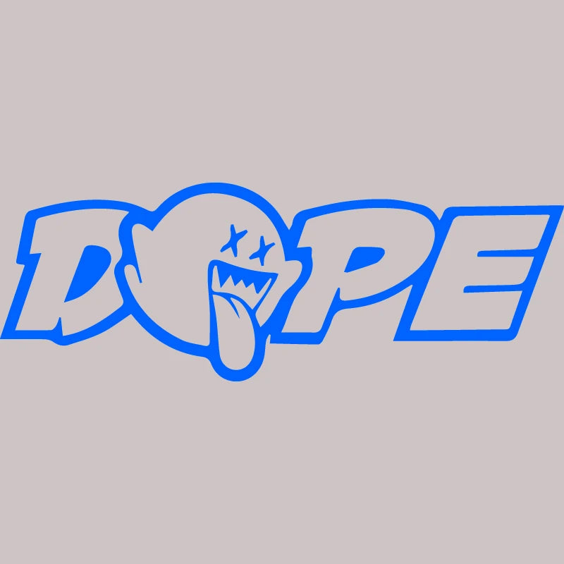 A blue stylized dripping face logo spelling DOPE with crossed eyes and a tongue sticking out.