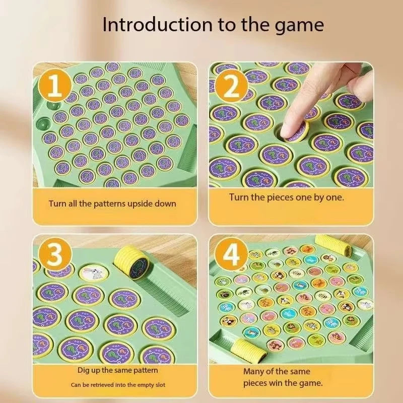 A set of colorful plastic tiles used in a memory matching game for turning patterns upside down