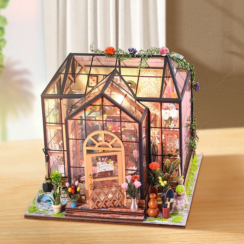 DIY Miniature Wooden Dollhouse Kit with LED Lights and Furniture
