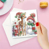 A greeting card featuring a deer and a snowman in diamond art style, set of six.