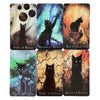 A collection of nine tarot cards featuring cats and various mystical themes from a deck.