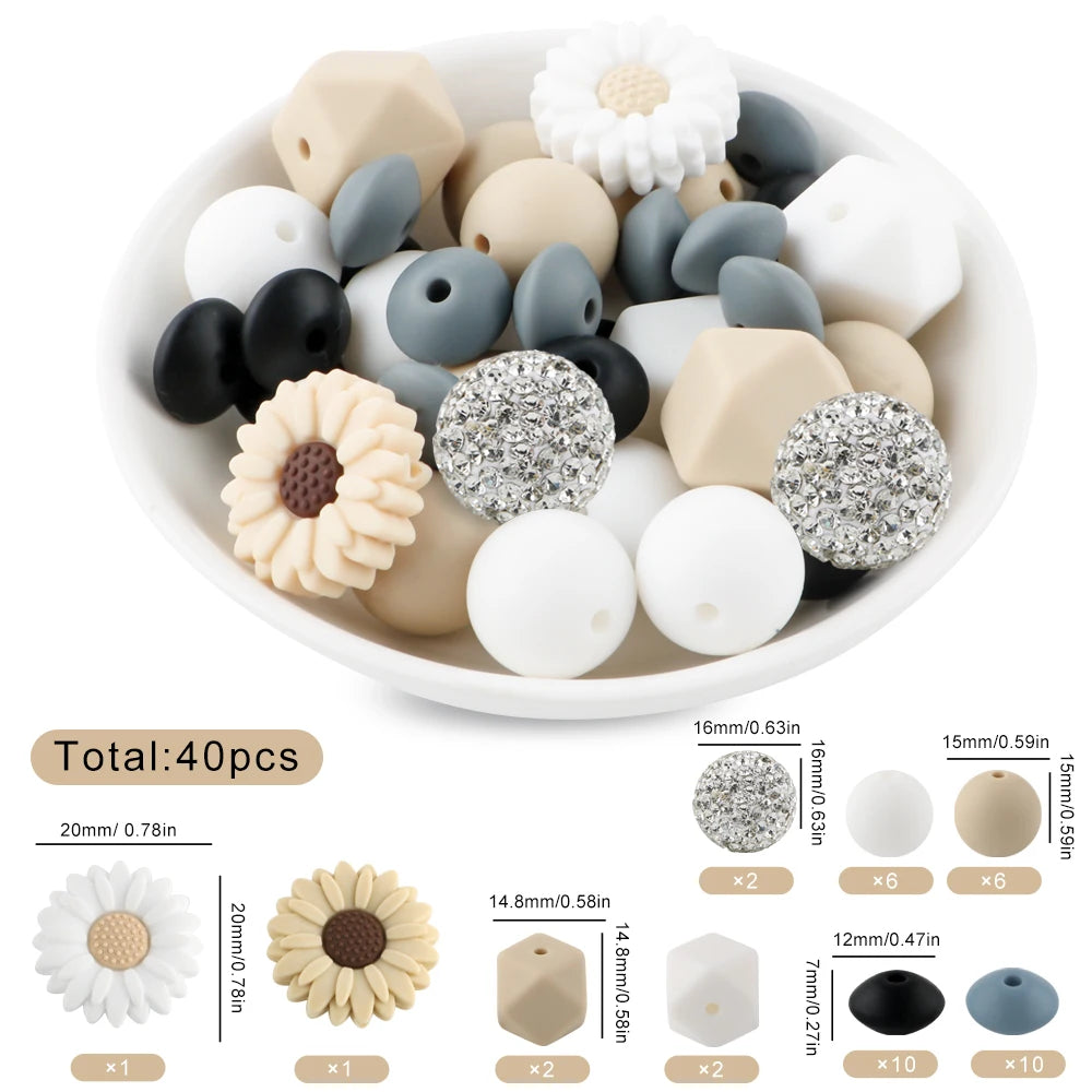 Silicone Focal Beads Set with Flower & Leaf Shapes for Jewelry Making