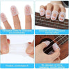 Silicone guitar finger sleeves shown in various forms, including ventilation holes and flexible fit for comfortable practice.