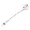A beadable badge reel with a retractable clip and a decorative ID holder.