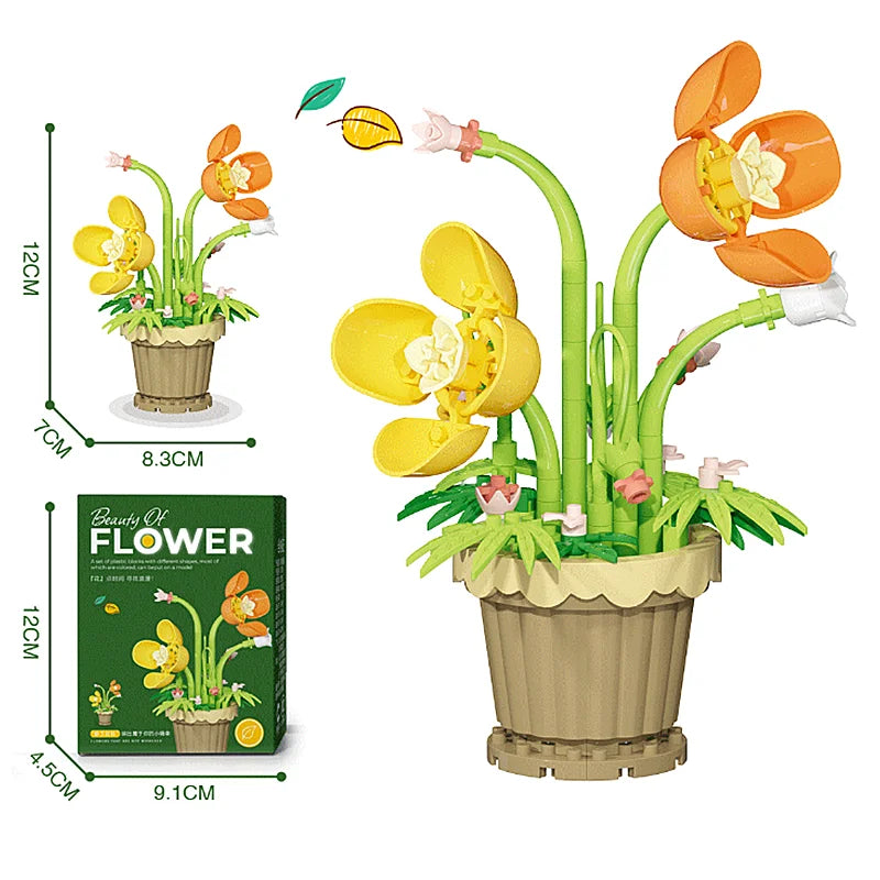 Building Block Flower Pot Set – Roses, Sunflowers & Carnations