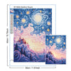A square diamond painting kit featuring a night starry sky scenery with purple and blue tones.