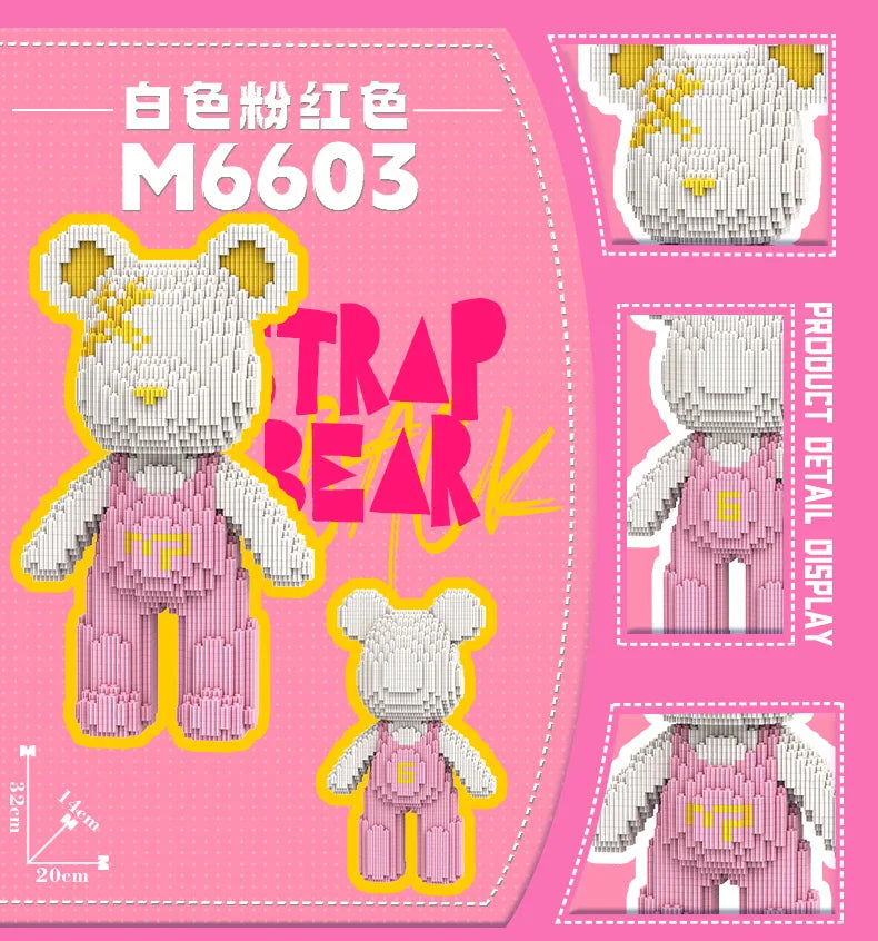 A pink and yellow building block set featuring a trap bear figure in a half anatomy style.