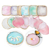 A set of luxury resin nail art palettes featuring various pastel pink, blue, and white colors with gold trim.