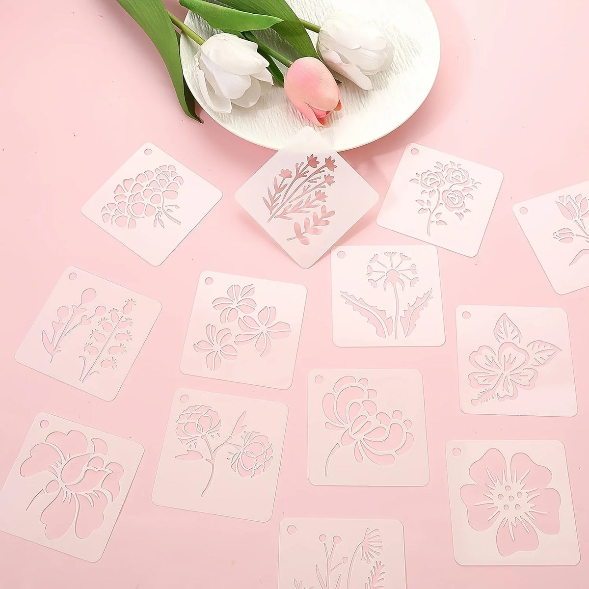 Reusable Floral Plant Painting Stencils – 20-Piece Set for DIY Home Decor, Wall Art & Craft Projects