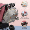 Gray multifunctional diaper bag backpack with a built-in changing pad and handle strap for easy carrying