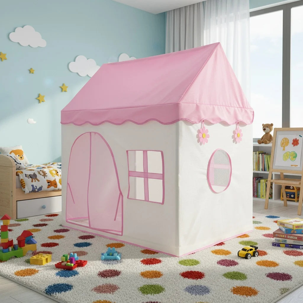 Pink Floral Castle Playhouse Tent for Kids