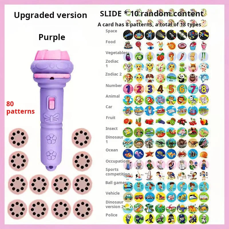Purple card set with 8 patterns for kids' projection flashlight learning