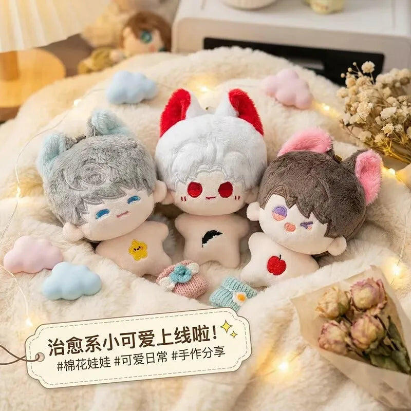 A collection of cute anime plush keychains featuring various characters with soft textures and colorful details.