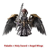A silver figurine of a paladin with a holy sword and angel wings.