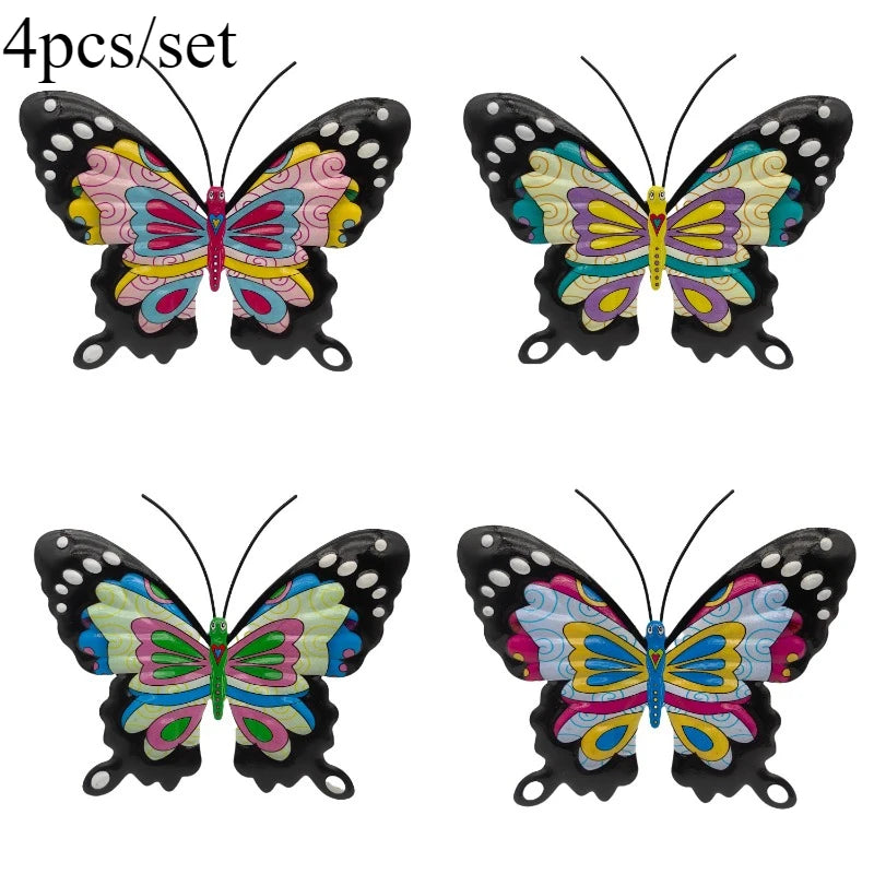 Set of four decorative iron butterfly wall art for garden and fence