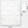 A sheet of white DIY iron-on heat transfer patches showing various uppercase letters and symbols.