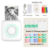 A set of pocket thermal printer accessories including a cable, thermal paper, gift box, color pens, and colored stickers.