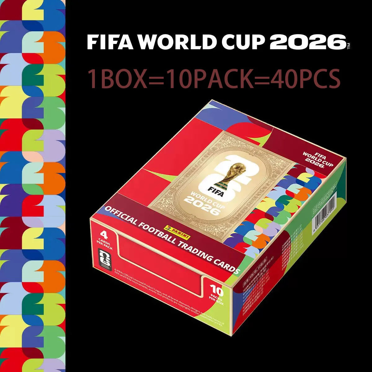 A box of FIFA World Cup 2026 football trading cards, packaged as a 1 box equal to 10 pack of 40 pieces.