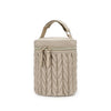A beige quilted organizer bag with a handle and zipper, designed for baby stroller use.