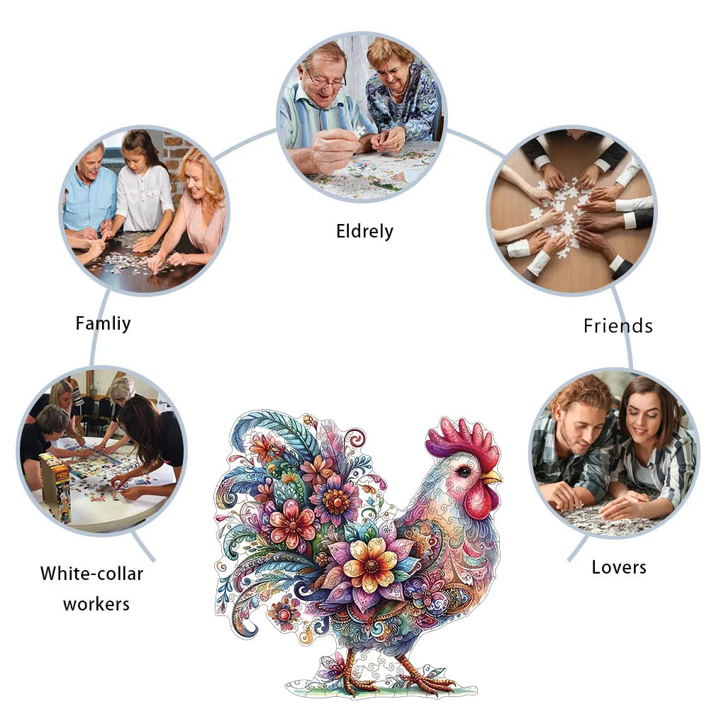 Vibrant Rooster Wooden Jigsaw Puzzle – Mindful Challenge for Adults