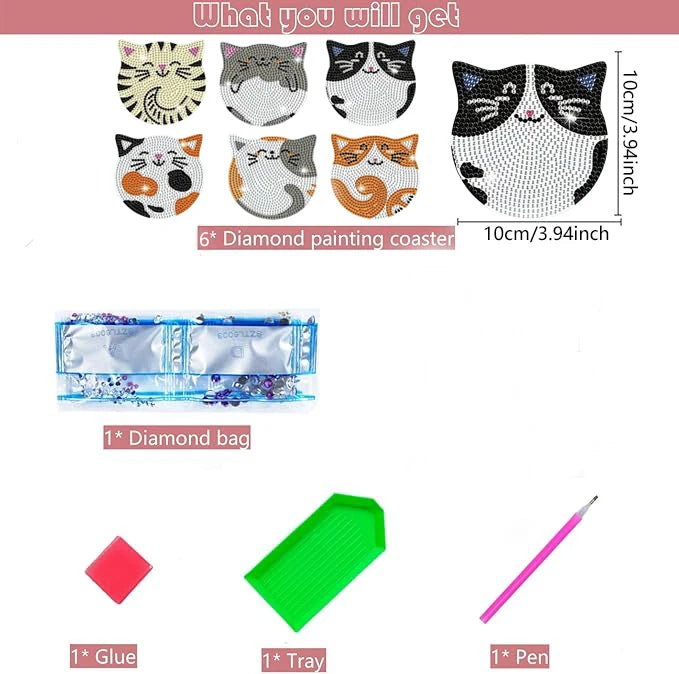 DIY Animal Diamond Painting Coaster Set with Wooden Base