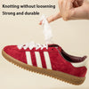Close-up of a red Adidas sneaker showing strong and durable knotting with white elastic silk shoelaces