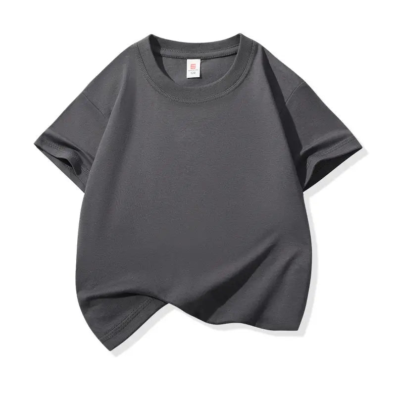 A dark gray classic cotton crew neck t-shirt for kids shown flat lay.