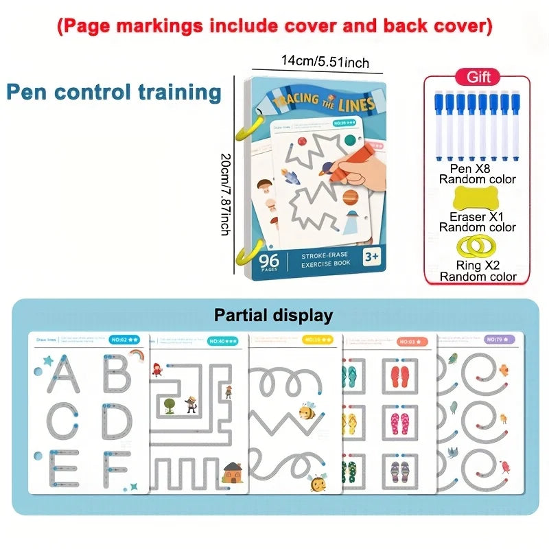 Reusable Magic Tracing Workbook with Pen & Eraser
