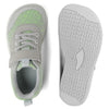 A pair of light gray minimalist barefoot sneakers shown from the top and bottom views.