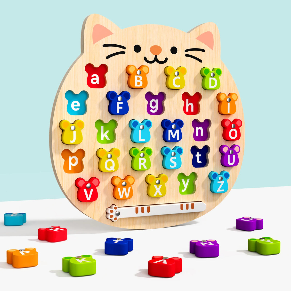 Wooden Cat & Mouse Letter Puzzle – Fun Alphabet Learning Toy for Kids