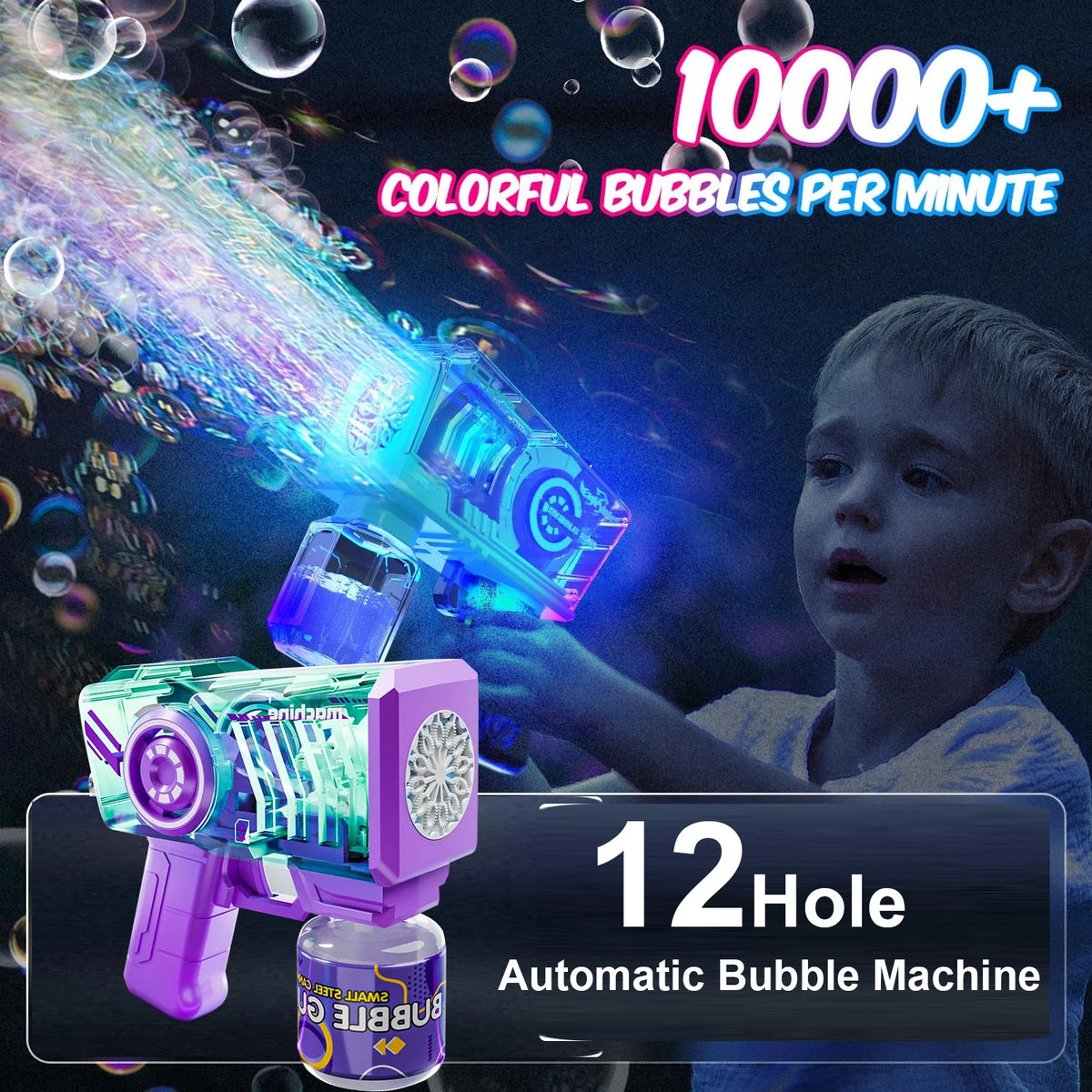 LED Bubble Gun Toy for Kids with Color-Changing Lights