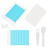 A clear diamond painting storage tray with a lid and a set of plastic tools for painting.