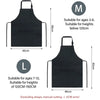 Black kids chef apron with adjustable straps, shown in size M and L.