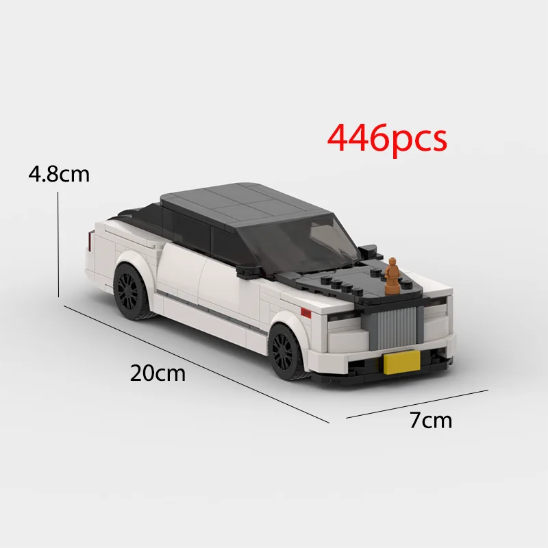 A scale model of a white and black classic supercar car building block set.