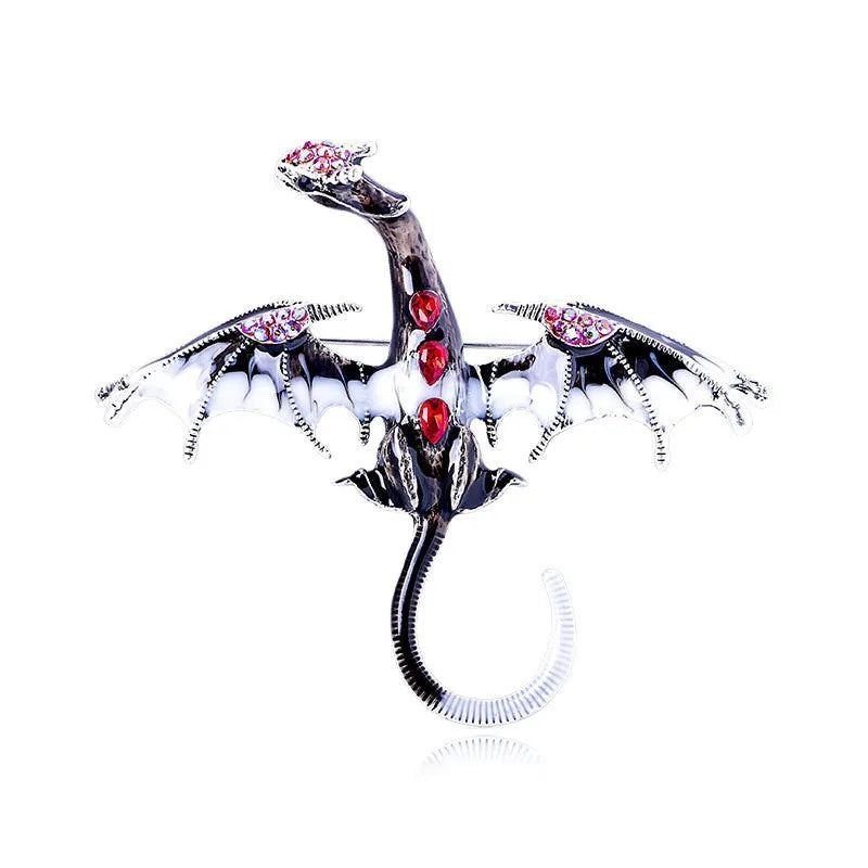Enamel Dragon Brooch with Rhinestone Accents