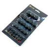 A package containing decorative motorcycle screw cap covers for motorcycle parts.