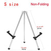 A silver non-folding tripod easel stand with adjustable legs and black grips.