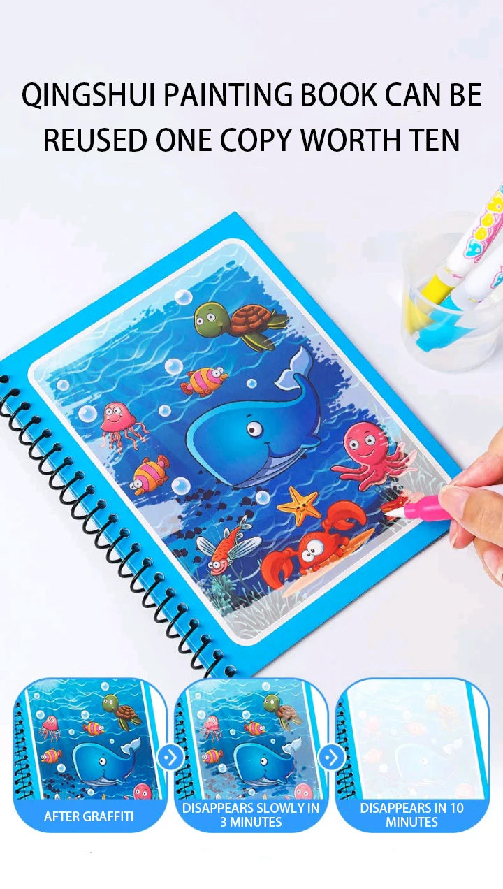 Magic Water Drawing Book for Kids - Reusable Coloring Fun