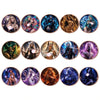 A set of fifteen fantasy witch and sorcery challenge coins featuring various mystical figures and scenes.
