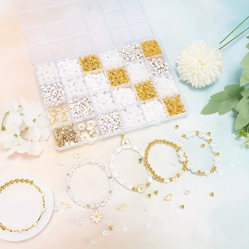 DIY Clay Bead Jewelry Making Kit with Daisy Charms and Alphabet Beads