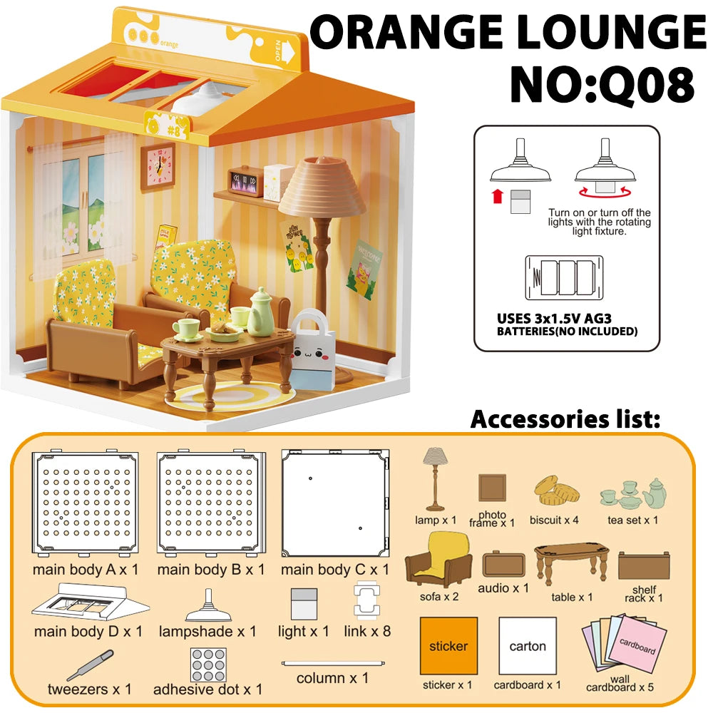 Orange Lounge NO:Q08 miniature DIY dollhouse furniture assembly kit with accessories