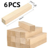Six light-colored basswood blocks, 150mm long, are shown next to a stack of similar wooden pieces.