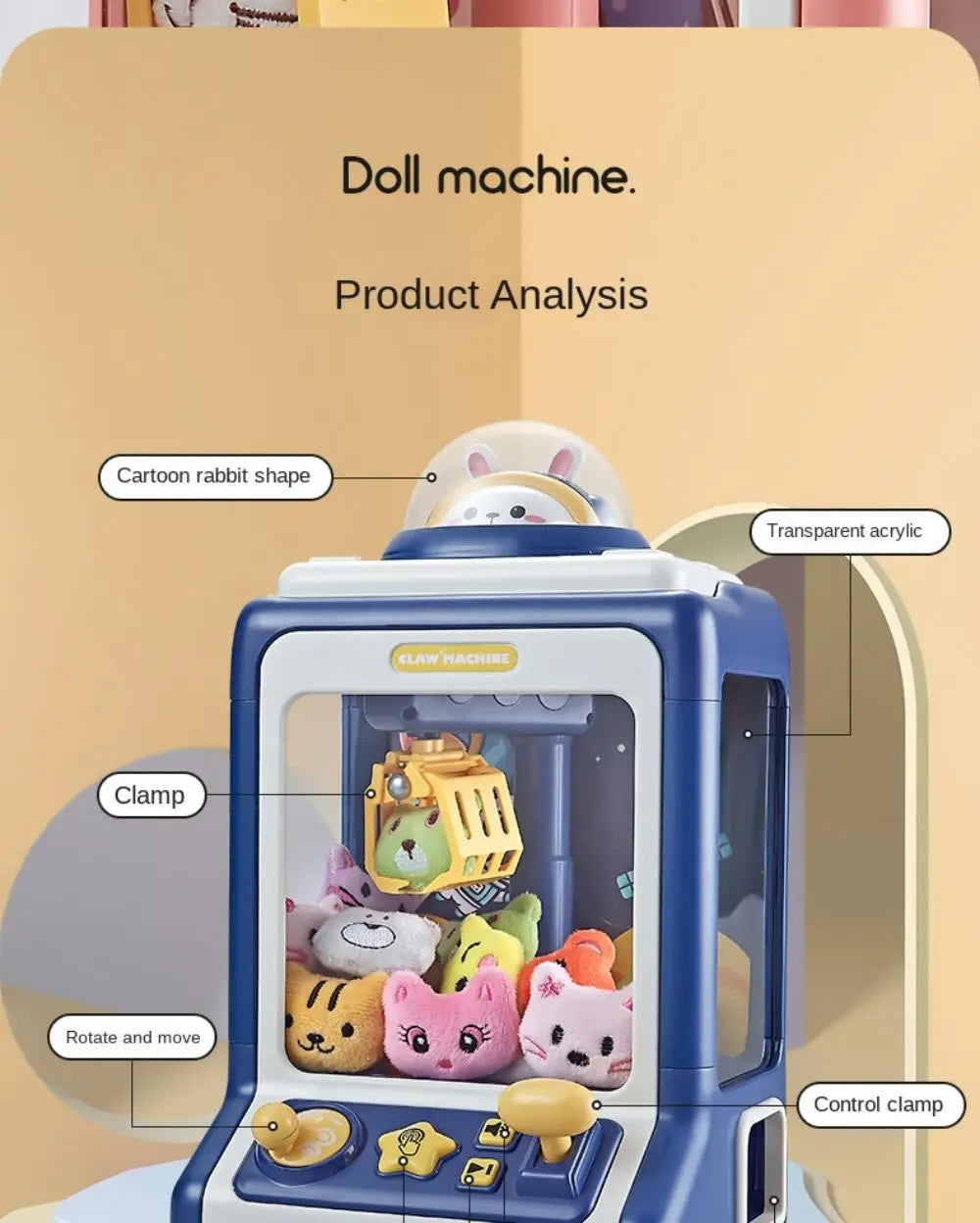 Mini Claw Machine Toy with Lights and Music for Kids