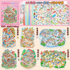 A collection of 3D cartoon scene stickers for scrapbooking and journaling featuring various buildings, landscapes, and natura