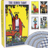 The Rider-Waite Tarot deck box featuring the Magician card and a plaid fabric.