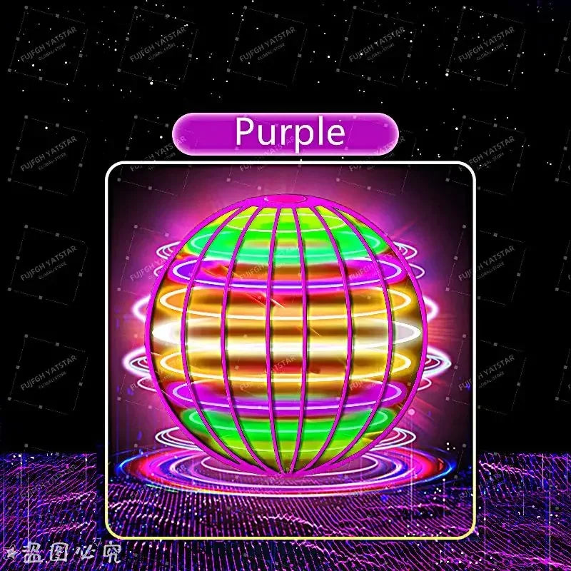 A glowing sphere with colorful LED lights, displaying a purple theme.