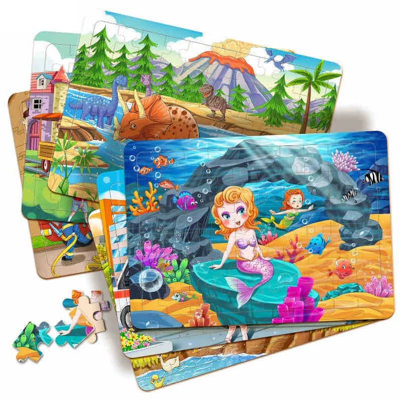 A collection of 60 wooden cartoon jigsaw puzzles featuring various animals and nature scenes.