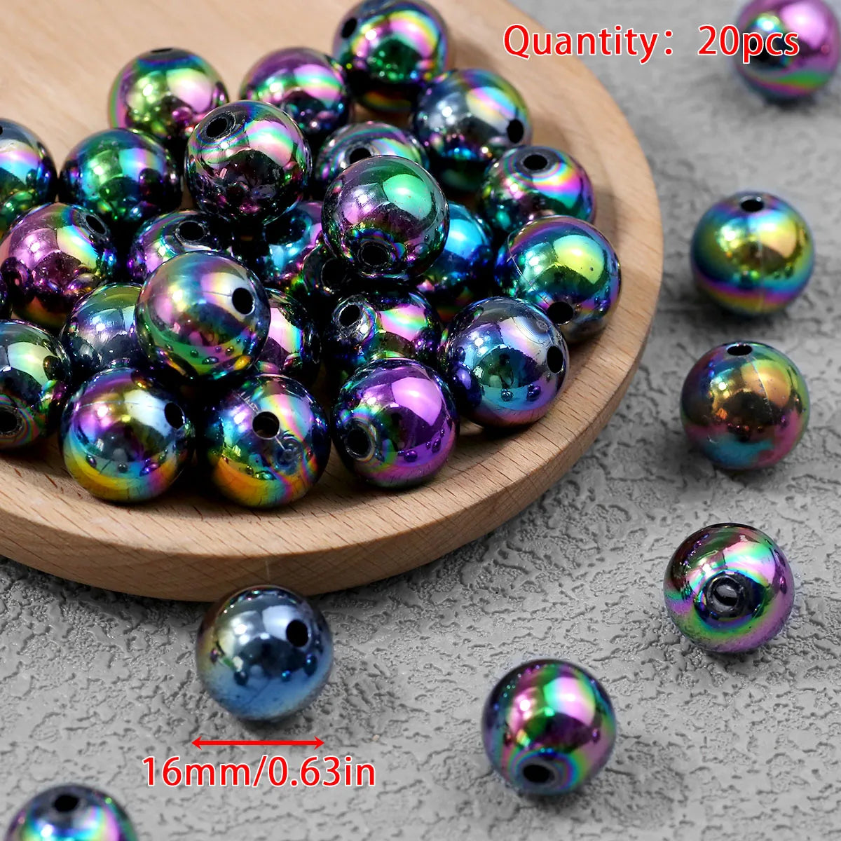 Iridescent Acrylic Round Beads for Jewelry Making (16mm, 20-Pack)
