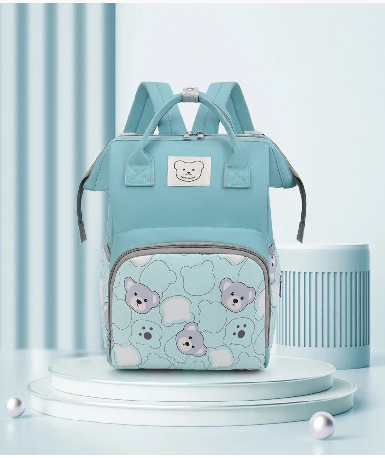 Waterproof Diaper Bag Backpack with Printed Bear Design
